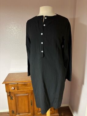 Amazon Black Long Sleeve Midi Dress with Button Placket Size Large